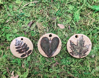 Sampler set of 3  Ceramic Green Leaf Pendants