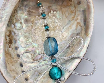 Cenote Blues Beaded  Dragonfly Ornament