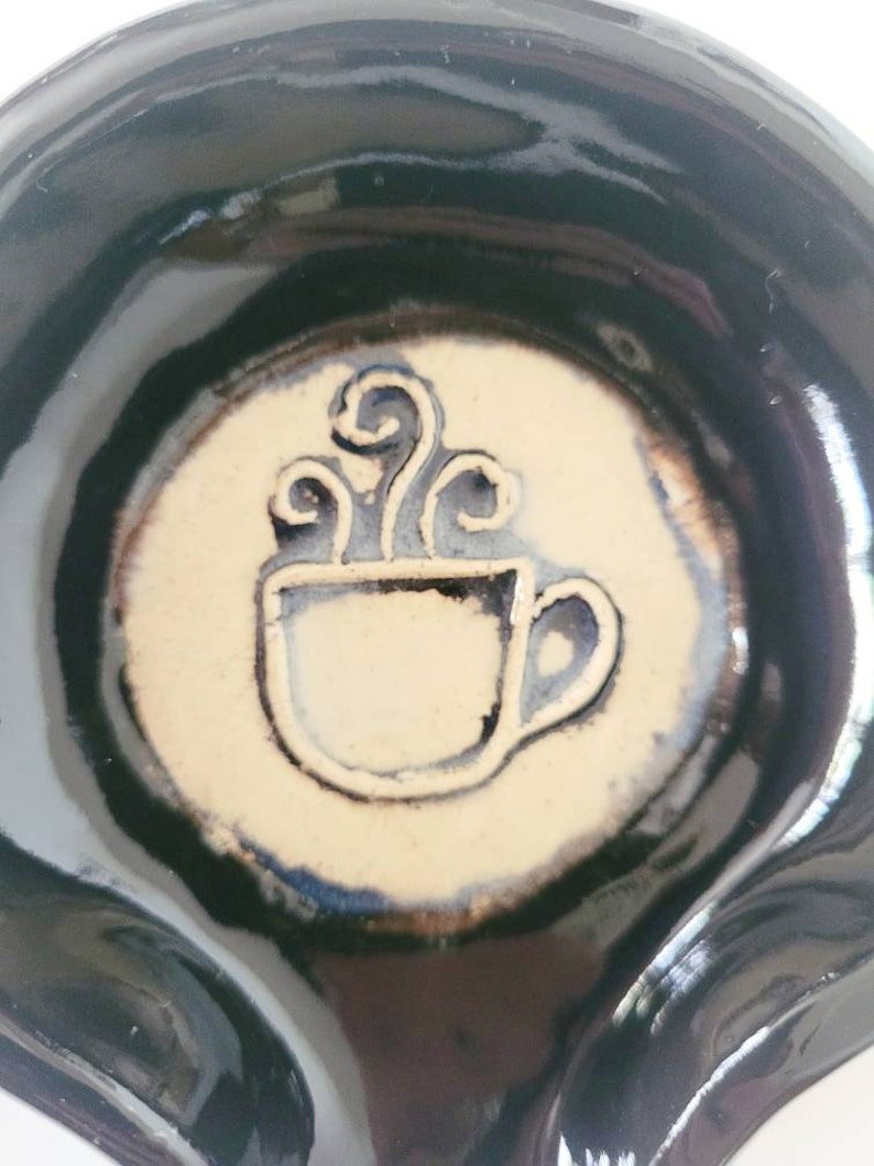 Black Coffee and Tea Themed Ceramic Spoonrest. Handmade Clay Tea-Bag Holder. Handcrafted Pottery Dinnerware. image 2