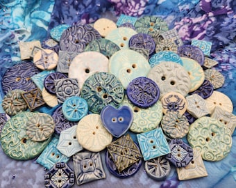 Button Blues: 20 Assorted Blues Ceramic Buttons Sampler Sale