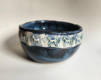 Dark  Blue Wild Mustang Horse Textured Pinch Pot Bowl