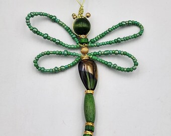 Grass Green Beaded  Dragonfly Ornament