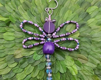 Purple Passion Flower Beaded  Dragonfly Ornament