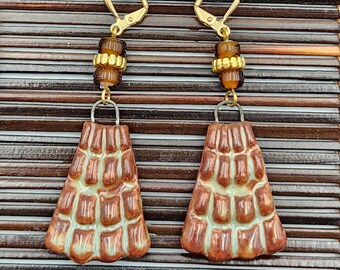 Nutmeg Brown Ceramic Dangle Earrings