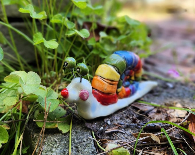 Featured listing image: Rainbow Striped Ceramic Garden Snail