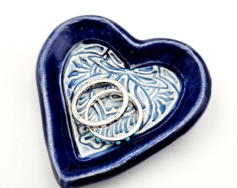 Single Cobalt and Sky Blue Ceramic Heart Ring Dish Wedding Favor