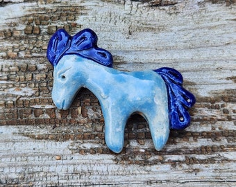 Sky Blue and Cobalt Mustang Horse Pendant