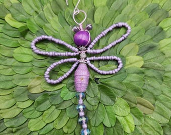 Purple Beaded  Dragonfly Ornament
