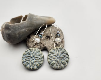 Blue Sea Urchin Ceramic Dangle Earrings