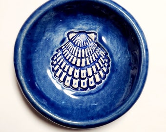 Scallop Shell  Cobalt Blue Small Round Dish