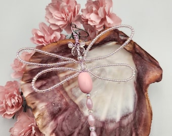 Blush Pink  Flower Beaded  Dragonfly Ornament