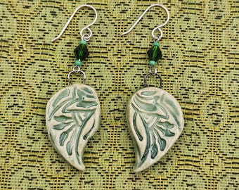 Green Paisley Ceramic Dangle Earrings