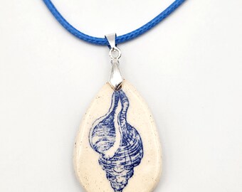 Cobalt Blue Conch Shell Pendant Necklace