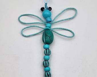 Turquoise Blues Beaded  Dragonfly Ornament