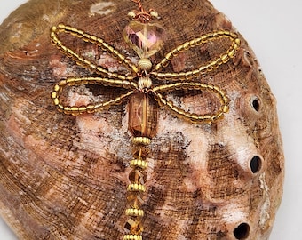 Golden Sunrise Beaded  Dragonfly Ornament