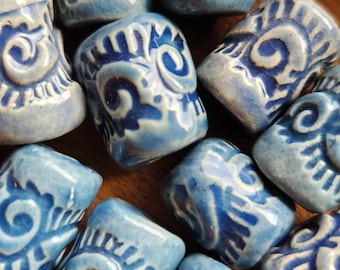 Rainy Day Blues Wave Textured Barrel Beads 10 piece set