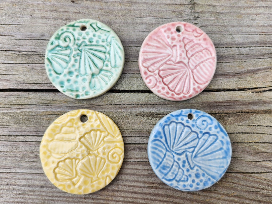 Four Pastel Nautical Shell Ceramic Pendants - Etsy
