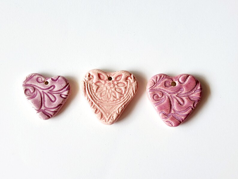 Three Piece Set of Ceramic Heart Pendants image 2