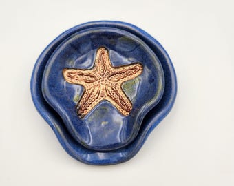 Blue and Brown Starfish 2 Piece  Spoonrest Set