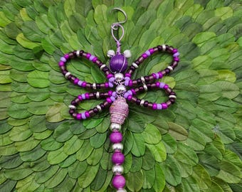 Purple Beaded  Dragonfly Ornament