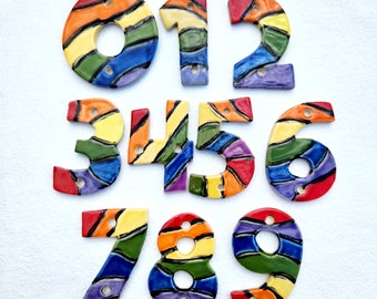 Rainbow Stripe Ceramic House Numbers: LGBTQ Pride Pattern Texture