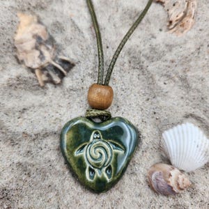 Ceramic Sea Turtle Heart  Pendant Necklace