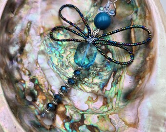 Deep Sea Blues Beaded  Dragonfly Ornament
