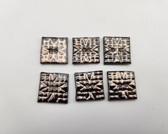 Set of 6 Quilt Square Buttons: Metallic Black Ceramic Buttons