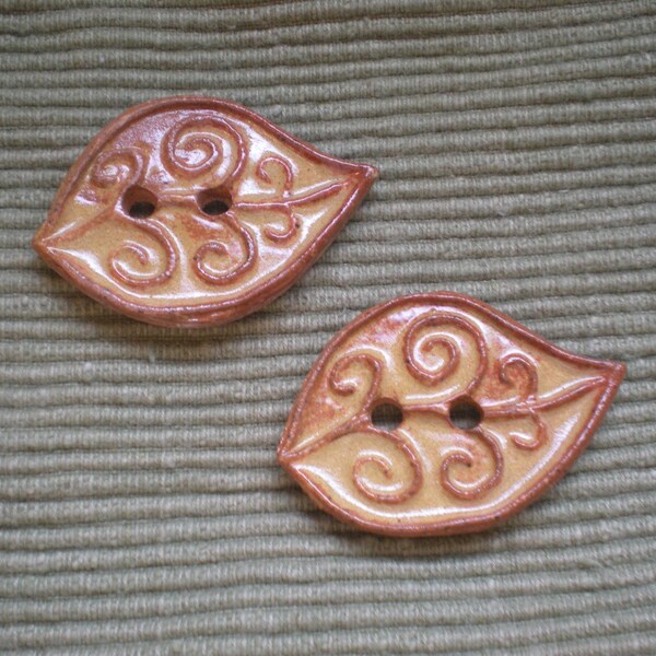 2 designer ceramic leaf buttons by the muddy muse