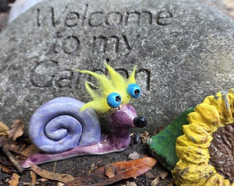 Crazy Mad Scientist Inspired Hairy Ceramic Garden Snail