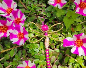 Pink Beaded  Dragonfly Ornament