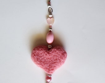 Light Pink  Mustang Horse Lovers Window Charm With Needle Felted Wool Heart