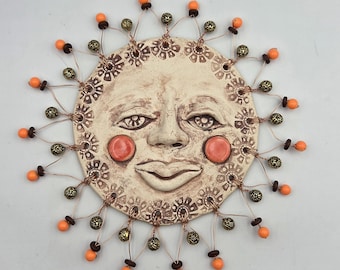 Large 11" Beaded Ceramic Sunface