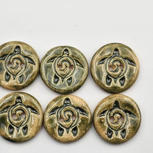Set of 6 Ceramic Seaweed Green Turtle Buttons