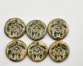 Set of 6 Ceramic Seaweed Green Turtle Buttons