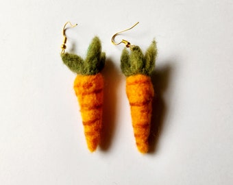 Needle Felted Wool Carrot Earrings With 18k Gold Plated French Hooks