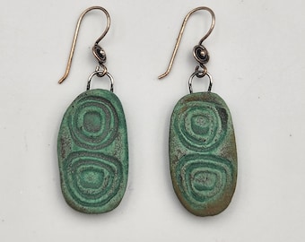 Antique Copper Green Ceramic Dangle Earrings