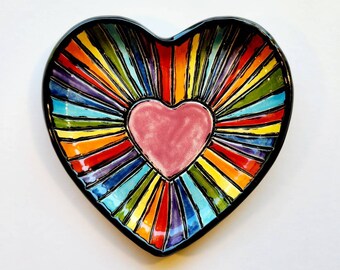 Rainbow Pride Ceramic Handmade Clay Heart Plate