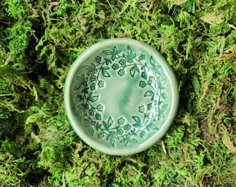 Emerald Green Floral Wreath  Wedding Favor Small Bowl