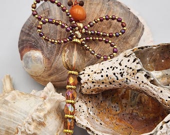 Golden Hour Sunset  Beaded  Dragonfly Ornament