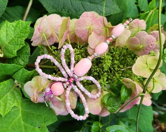 Blush Pink  Flower Beaded  Dragonfly Ornament