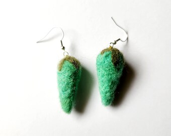 Needle Felted Wool Jalapeno Earrings With Silver Plated French Hooks