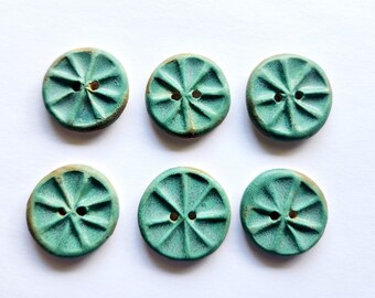 Set of 6 Ceramic Copper Green  Buttons