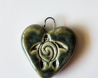 Ceramic Sea Turtle Heart  Pendant