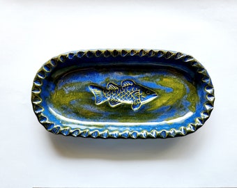 Blue Fish  Ceramic Butter Serving Dish
