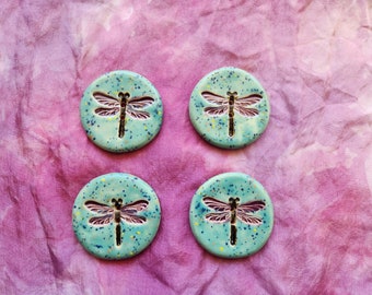 Set of Four Dragonfly Ceramic Buttons