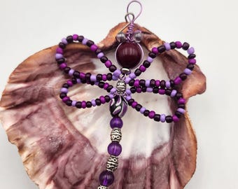 Purple Passion Flower Beaded  Dragonfly Ornament