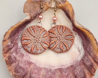 Pink Sea Urchin Ceramic Dangle Earrings