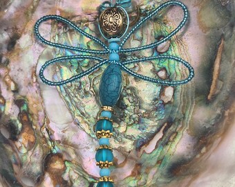Deep Sea Blues Beaded  Dragonfly Ornament
