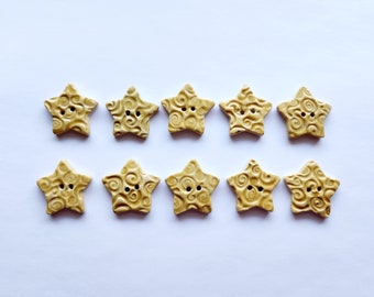 Set of 10 Yellow Star Buttons